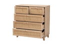 Ogden Oak Brown and Natural Rattan 5-Drawer Storage Cabinet Baxton