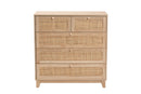 Ogden Oak Brown and Natural Rattan 5-Drawer Storage Cabinet Baxton