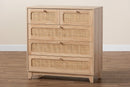 Ogden Oak Brown and Natural Rattan 5-Drawer Storage Cabinet Baxton
