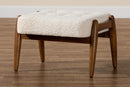 Clarke Japandi Cream Boucle Fabric and Walnut Brown Ottoman Footstool Baxton