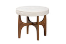 Porsha Japandi Cream Boucle Fabric and Walnut Brown Ottoman Footstool Baxton