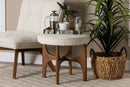 Porsha Japandi Cream Boucle Fabric and Walnut Brown Ottoman Footstool Baxton