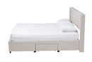 Alba Beige Fabric and Dark Brown Full Size 3-Drawer Storage Platform Bed Baxton