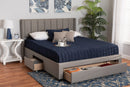 Dennehy Gray Fabric Full Size 3-Drawer Storage Platform Bed Baxton