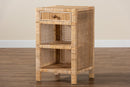 Saverio Natural Brown Mahogany Wood and Natural Rattan 1-Drawer Nightstand Baxton