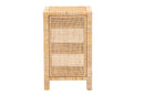 Saverio Natural Brown Mahogany Wood and Natural Rattan 1-Drawer Nightstand Baxton