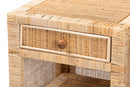 Saverio Natural Brown Mahogany Wood and Natural Rattan 1-Drawer Nightstand Baxton