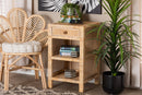 Saverio Natural Brown Mahogany Wood and Natural Rattan 1-Drawer Nightstand Baxton