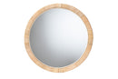 Saverio Natural Brown Mahogany Wood and Natural Rattan Round Mirror Baxton