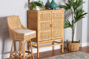 Perry Natural Brown Rattan and Mahogany Wood 3-Shelf Storage Cabinet Baxton