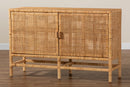 Perry Natural Brown Rattan and Mahogany Wood Storage Cabinet Baxton