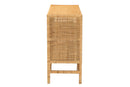 Perry Natural Brown Rattan and Mahogany Wood Storage Cabinet Baxton