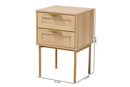 Maila Japandi Light Brown and Gold Metal 2-Drawer End Table Baxton