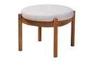 Geneva Japandi Greyish Beige Fabric and Walnut Brown Ottoman Footstool Baxton