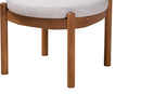 Geneva Japandi Greyish Beige Fabric and Walnut Brown Ottoman Footstool Baxton