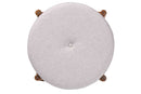 Geneva Japandi Greyish Beige Fabric and Walnut Brown Ottoman Footstool Baxton