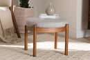 Geneva Japandi Greyish Beige Fabric and Walnut Brown Ottoman Footstool Baxton