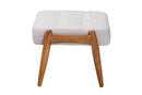 Clarke Japandi Greyish Beige Fabric and Walnut Brown Ottoman Footstool Baxton