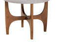 Porsha Japandi Greyish Beige Fabric and Walnut Brown Ottoman Footstool Baxton