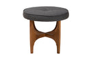 Porsha Japandi Dark Gray Fabric and Walnut Brown Ottoman Footstool Baxton