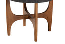 Porsha Japandi Dark Gray Fabric and Walnut Brown Ottoman Footstool Baxton
