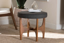 Porsha Japandi Dark Gray Fabric and Walnut Brown Ottoman Footstool Baxton