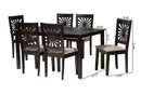 Silas Modern Beige Fabric and Espresso Brown 7-Piece Dining Set Baxton