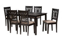 Silas Modern Beige Fabric and Espresso Brown 7-Piece Dining Set Baxton