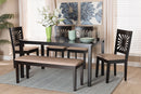Silas Modern Beige Fabric and Espresso Brown 6-Piece Dining Set Baxton