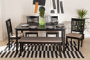 Marin Modern Beige Fabric and Dark Brown 6-Piece Dining Set Baxton