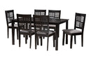 Marin Modern Gray Fabric and Dark Brown 7-Piece Dining Set Baxton