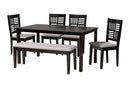 Marin Modern Gray Fabric and Dark Brown 6-Piece Dining Set Baxton