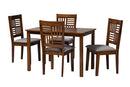 Marin Modern Gray Fabric and Walnut Brown 5-Piece Dining Set Baxton