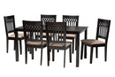 Oteria Modern Beige Fabric and Dark Brown 7-Piece Dining Set Baxton