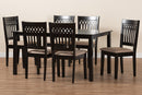 Oteria Modern Beige Fabric and Dark Brown 7-Piece Dining Set Baxton