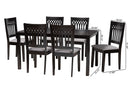 Oteria Modern Gray Fabric and Dark Brown 7-Piece Dining Set Baxton