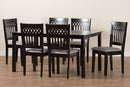 Oteria Modern Gray Fabric and Dark Brown 7-Piece Dining Set Baxton