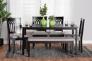 Oteria Modern Gray Fabric and Dark Brown 6-Piece Dining Set Baxton