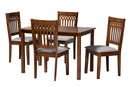Oteria Modern Gray Fabric and Walnut Brown 5-Piece Dining Set Baxton