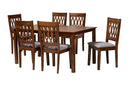 Kiara Modern Gray Fabric and Walnut Brown 7-Piece Dining Set Baxton