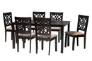 Lucy Modern Beige Fabric and Dark Brown 7-Piece Dining Set Baxton