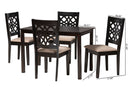 Lucy Modern Beige Fabric and Dark Brown 5-Piece Dining Set Baxton