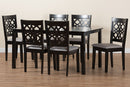 Lucy Modern Gray Fabric and Dark Brown 7-Piece Dining Set Baxton