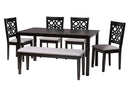 Lucy Modern Gray Fabric and Dark Brown 6-Piece Dining Set Baxton