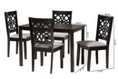 Lucy Modern Gray Fabric and Dark Brown 5-Piece Dining Set Baxton