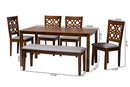 Lucy Modern Gray Fabric and Walnut Brown 6-Piece Dining Set Baxton
