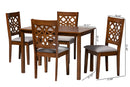 Lucy Modern Gray Fabric and Walnut Brown 5-Piece Dining Set Baxton