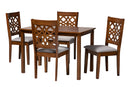 Lucy Modern Gray Fabric and Walnut Brown 5-Piece Dining Set Baxton