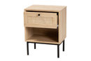 Cosma Light Brown and Black 1-Drawer End Table w/Woven Rattan Accent Baxton