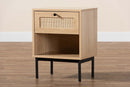 Cosma Light Brown and Black 1-Drawer End Table w/Woven Rattan Accent Baxton